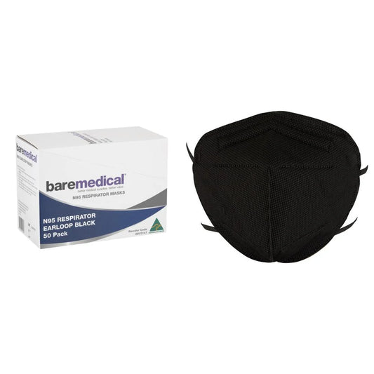 Baremedical N95 Mask Vertical Flat Fold Retail Individual Black Pack