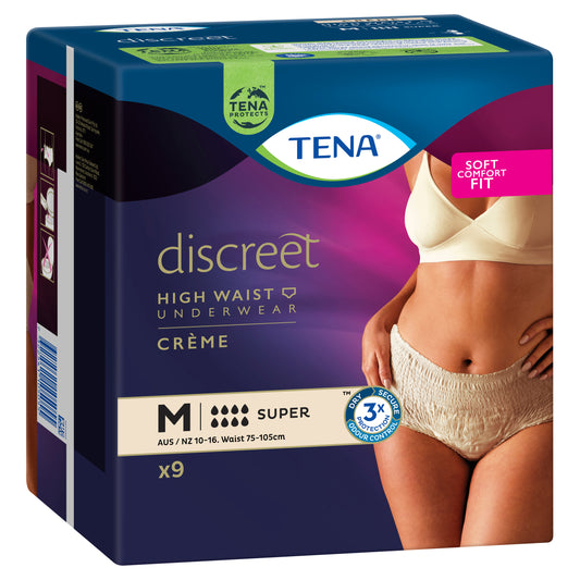 Tena Discreet Underwear Creme Super Medium 9 Pack