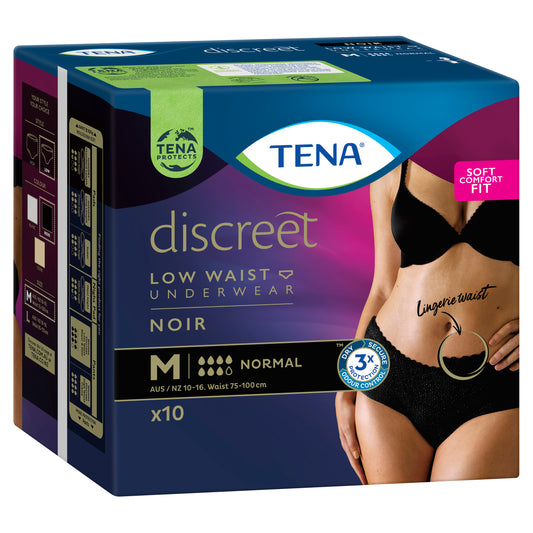 Tena Discreet Noir Underwear Normal Medium Black 10 Pack