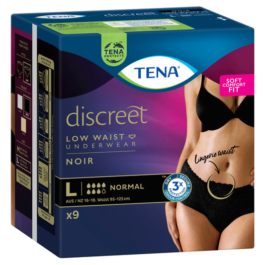 Tena Discreet Noir Underwear Normal Large Black 9 Pack
