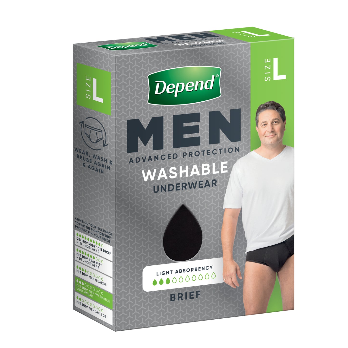 Depend Men's Washable Underwear Brief Large