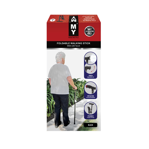 MY Foldable Walking Stick with Led Torch